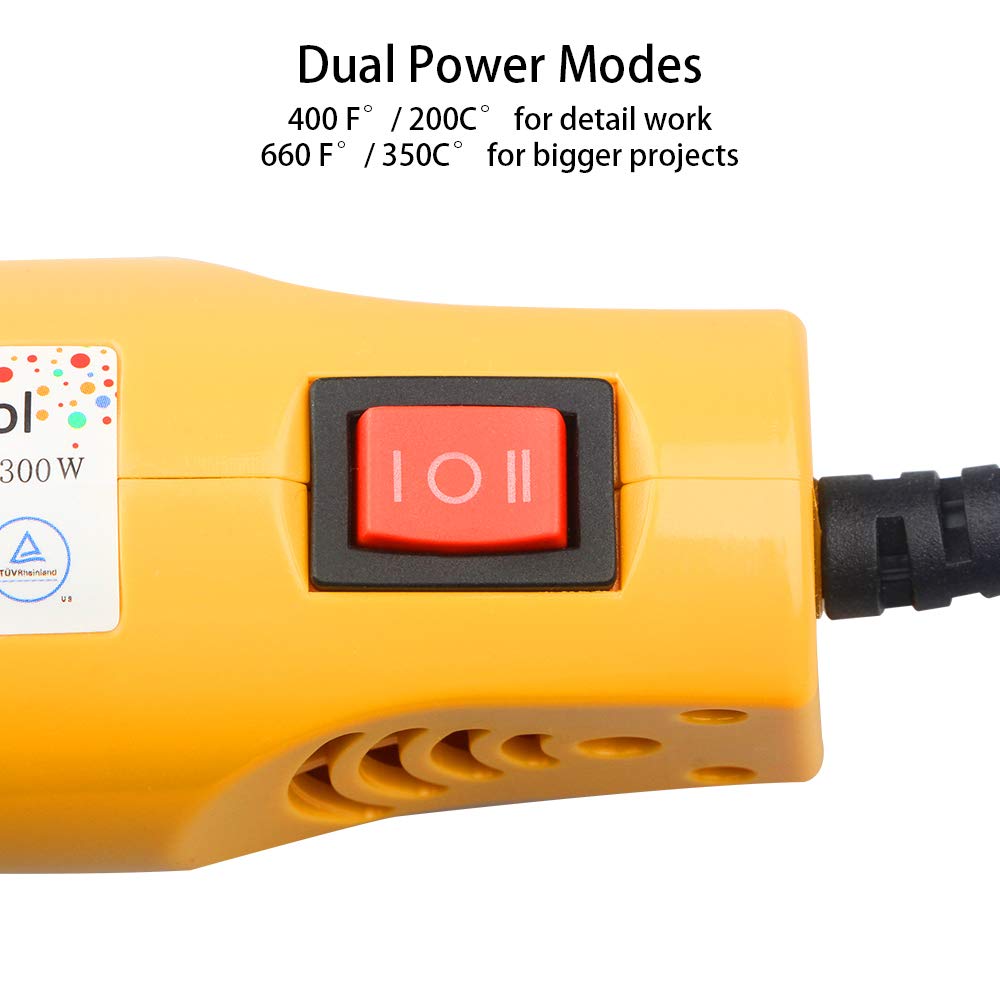 New Power Adjustable Mini Heat Gun, Tomorotec up to 660 F Handheld Electric Hot Air Gun 350W Portable Heat Gun for Epoxy Resin, DIY Craft Embossing, Shrink Wrapping PVC, Drying Paint, Clay