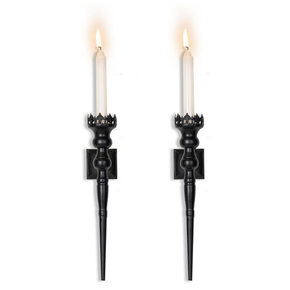 Woparty Gothic Wall Sconce Candle Holder for Taper Candles (Set of 2) Black Iron Crown and Scepter Design Victorian Wall Decor for Living Room, Bathroom,Dining Room