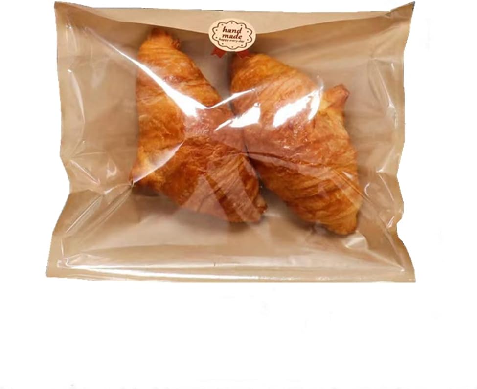 Nanaiche Packaging (100 (8.3 9.8 inches) Kraft Bread Bag Bakery Bags with Window Toast bag Toast Paper Bag Kraft Bread