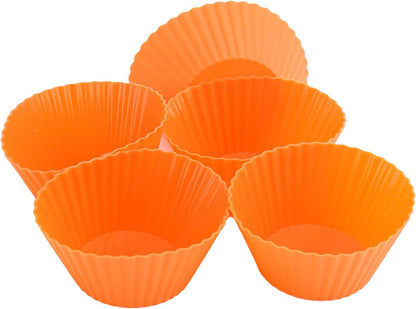 Utoolmart 5 Pcs Orange Reusable Silicone Baking Cups, Non-Stick Cake Molds for Party Supplies