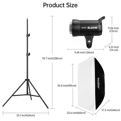 2pcs SL60W LED Video Light Kit with Softbox,60W Bowens Mount Studio Continuous Light Kit with Stand,Remote Control,Reflector,Brightness Adjustment for Video Recording,Wedding,Live Streaming