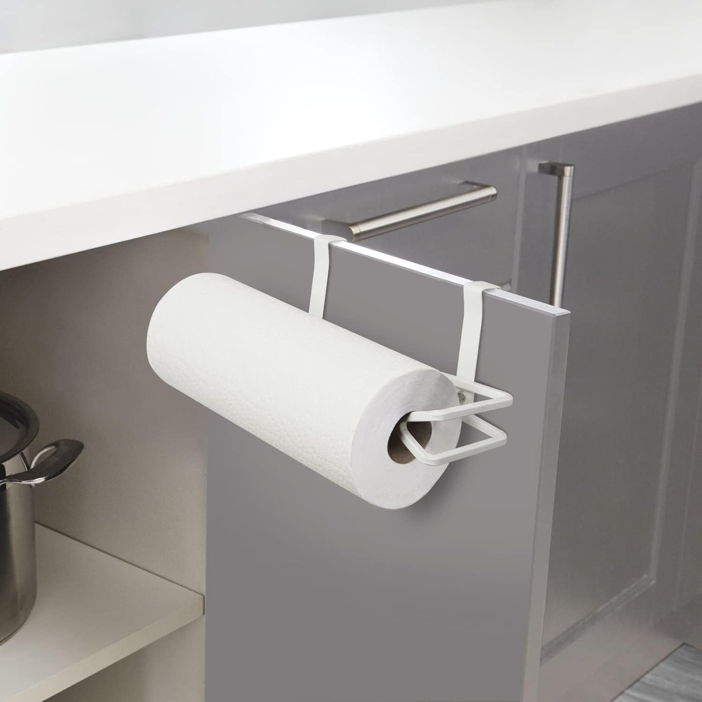 Umbra Squire Paper Towel Holder Stand, Metal Dispenser for Kitchen or Bathroom Countertop, White