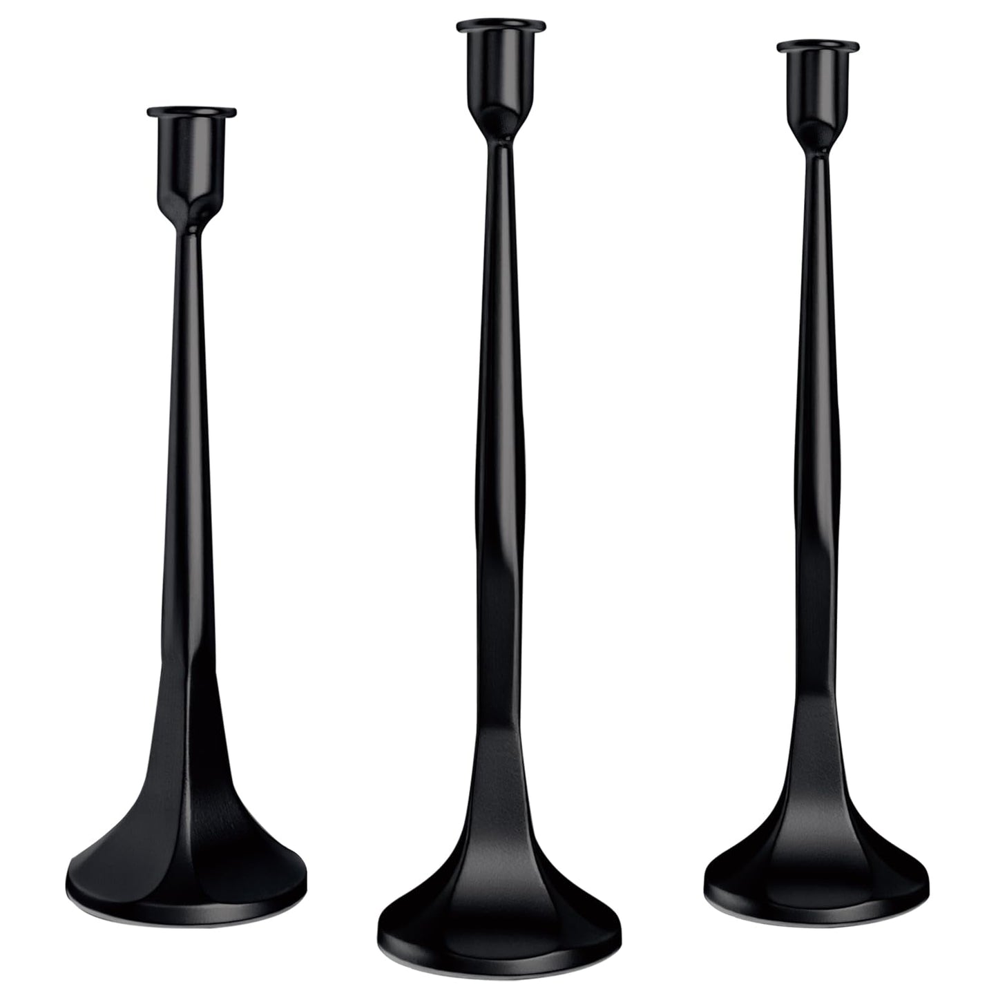LAJIAOZ Antique Iron Taper Candle Holder Set of 3, Decorative Candlestick Holders for Dining Table, Wedding Centerpiece, Farmhouse & Modern Home Decor, Metal Candle Stands(12" 14" 15.5")(Black)