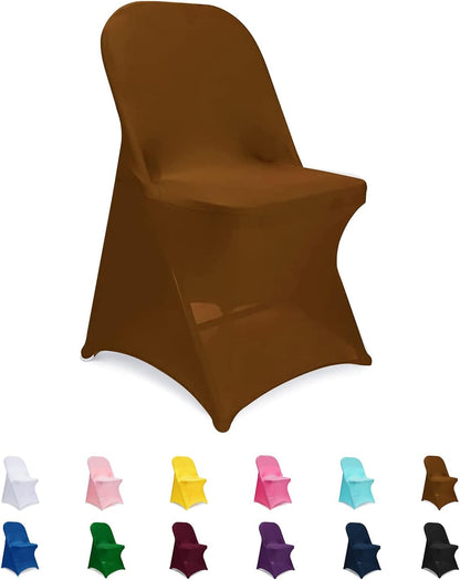 6 ManMengJi Brown Folding Chair Covers, Spandex Folding Chair Covers PCS, Banquet Chair Slipcovers for Party, Wedding