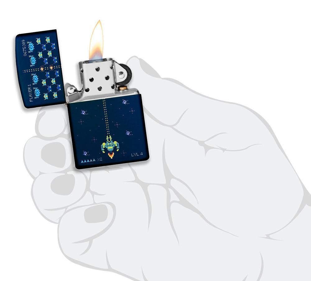 Zippo Pixel Game Design Navy Matte Pocket Lighter