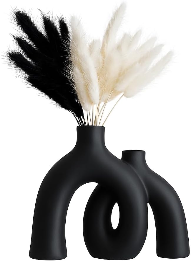Jas & Jax Goods Set Matte Black Ceramic Vase - Modern Hug Donut Ceramic Vases by , Minimalistic Nordic Home Decor