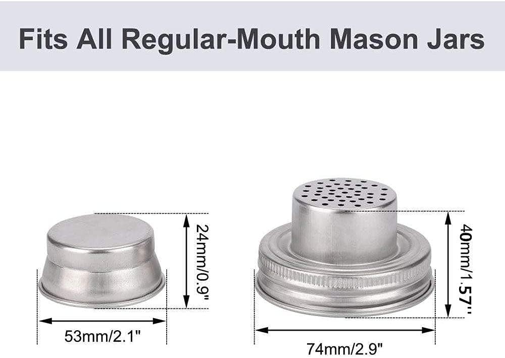 2-Pack Mason Jar Shaker Lids, Compact Stainless Steel Screw Top, Silver, Dishwasher Safe