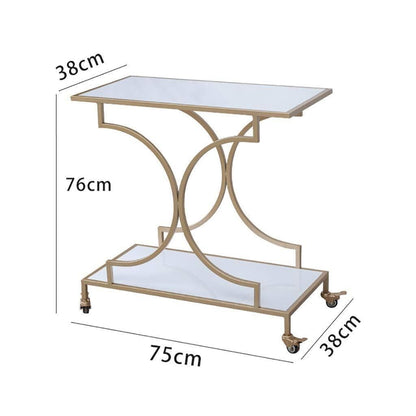 XYWGBMS 2-Layer Metal Service Trolley with White Marble Slab & Gold Nano-Coated Handrail, Multi-Function Cart for Kitchen, Hotel, Bar