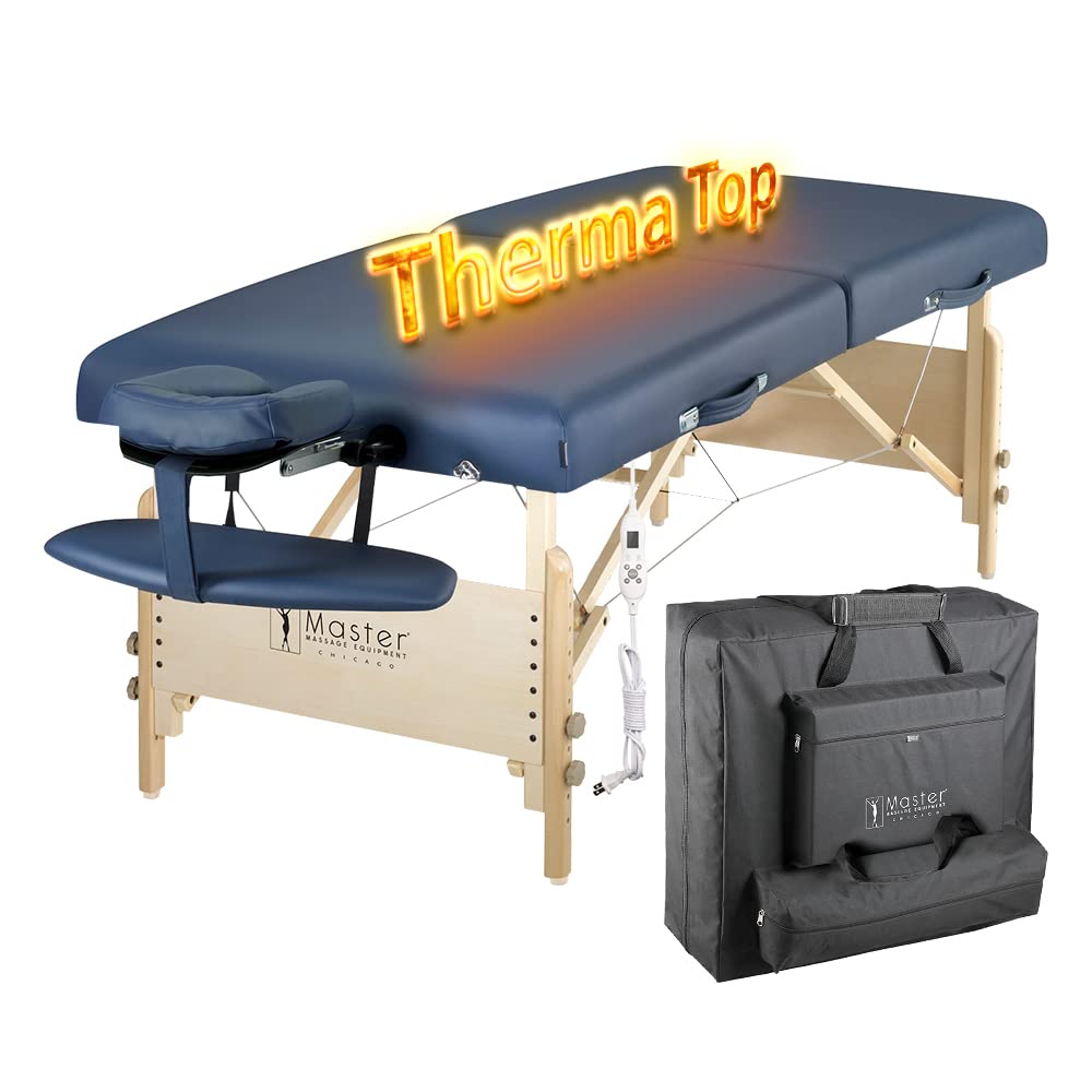 Master Massage Coronado Therma Top™ Portable Massage Table Heated with Warming Top and 3-Inch Foam Cushioning- Tattoo Bed, Lash Table- Royal Blue (30” x 84”)