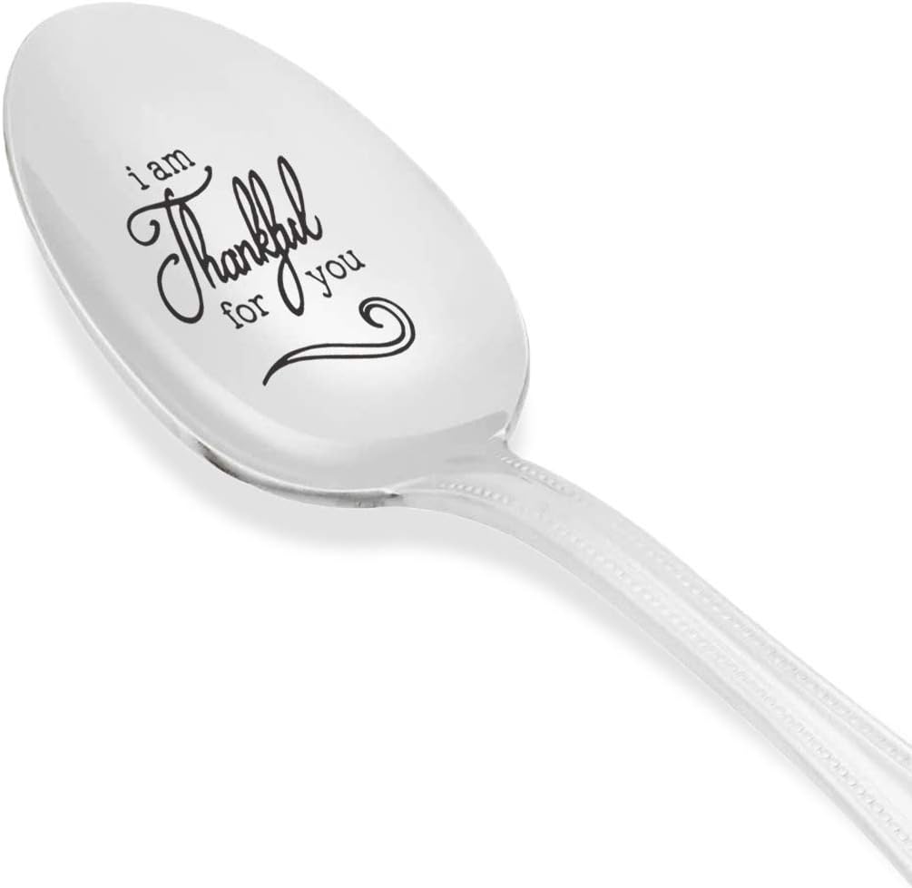 Personalized Hand Stamped Teaspoon Gift - I am Thankful for You, Inspirational Saying, Thanksgiving Gift