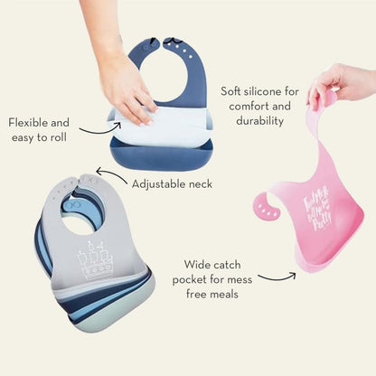 Bella Tunno Baby Bib for Eating, Waterproof Silicone Bib with Large Food Catcher, Adjustable Fit for Babies 4-12 months & Toddlers 1-3 Years, Boys & Girls, Food Critic