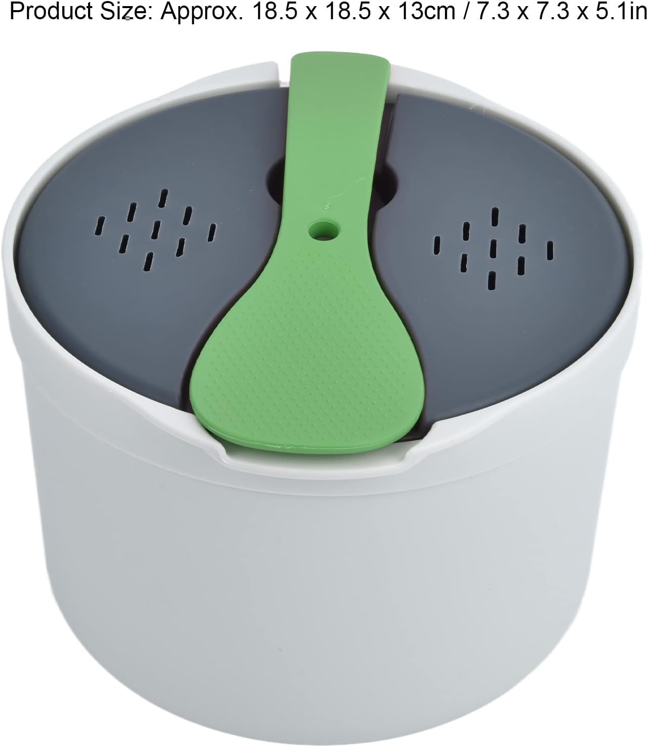 Microwave Rice Cooker Set, 2L Kitchen Cookware, Food Grade PP Material, Strainer Lid, Steaming Pot (Green)