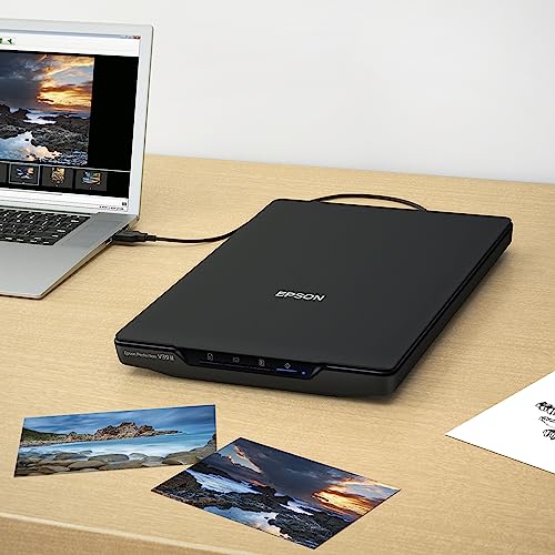 Epson - Perfection V39 II - Color Photo and Document Flatbed Scanner - 4800 dpi Optical Resolution - High-Rise, Removable Lid - Scan to Cloud - USB Power - Image Scanning - Black