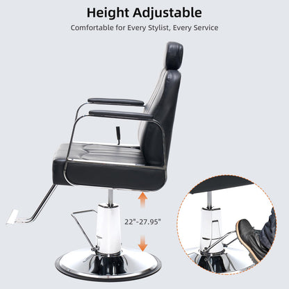 Zevemomo Barber Salon Chair for Hair Stylist, Reclining Backrest Adjustable Headrest & Seat Height, Heavy Duty Hydraulic Pump with 360° Swivel for Barbershop, Home 400LBS Capacity, Black