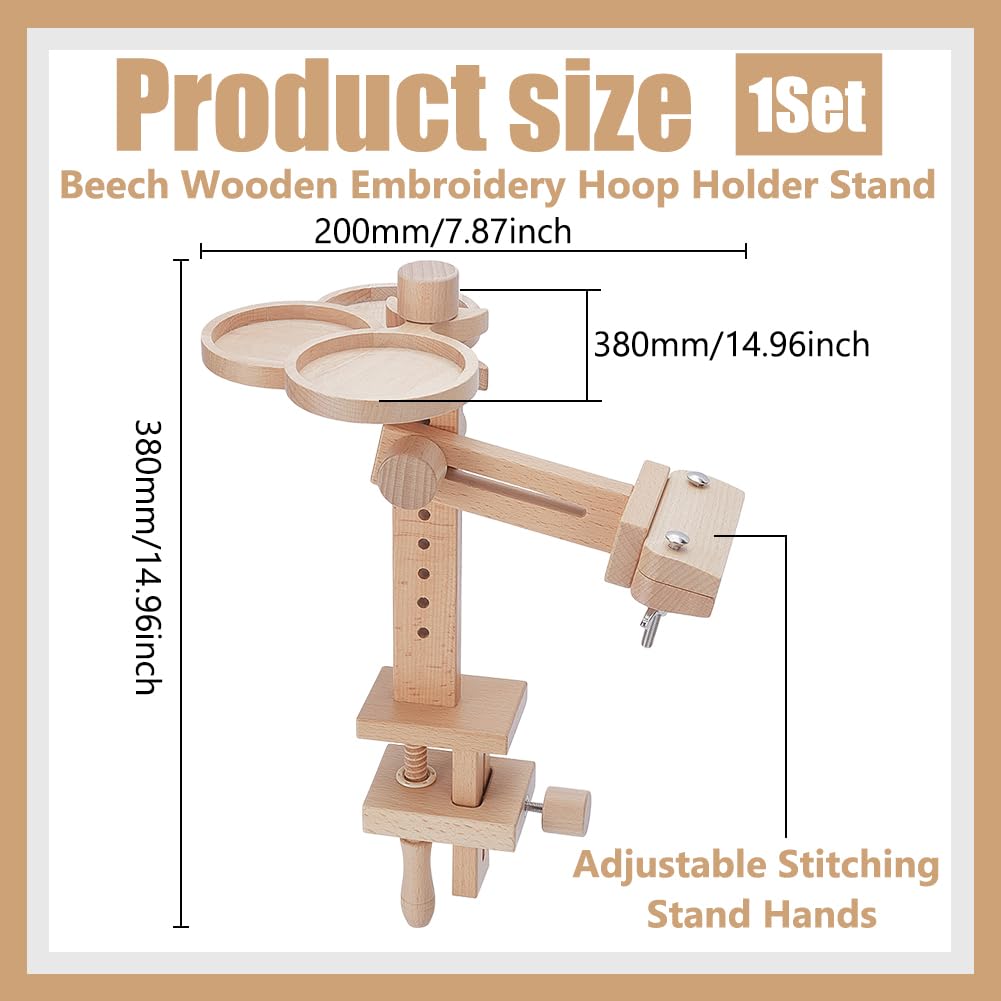 UNICRAFTALE Beech Wooden Embroidery Hoop Holders Stand Adjustable Stitching Stands Hands Sturdy Beech Wood Cross Stitch Stand Built-in Storage Tray for DIY Craft Needlework 38x20x18cm