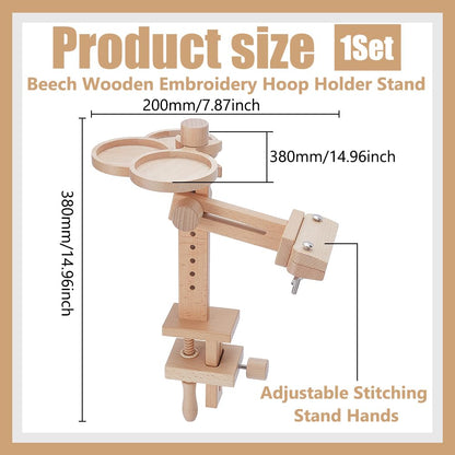 UNICRAFTALE Beech Wooden Embroidery Hoop Holders Stand Adjustable Stitching Stands Hands Sturdy Beech Wood Cross Stitch Stand Built-in Storage Tray for DIY Craft Needlework 38x20x18cm