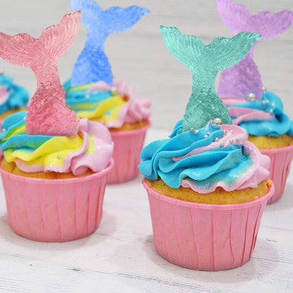 ArtCreativity Acrylic Mermaid Tail Cake & Cupcake Toppers - Set of 24 Mini Figurines for Nautical Parties