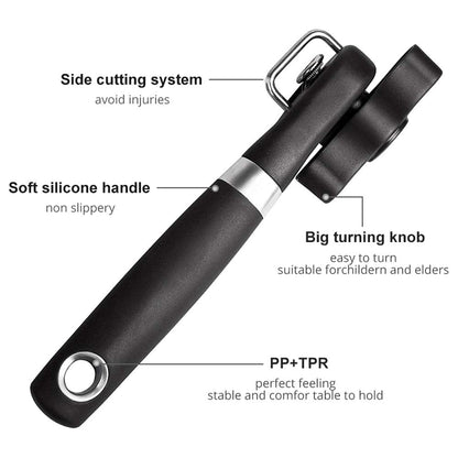 Can Opener Smooth Edge Manual, Can Opener Handheld, No Sharp Edges, Easy Turn Knob & Comfortable Non-slip Handle, Safe Side Cut Can Opener for Seniors