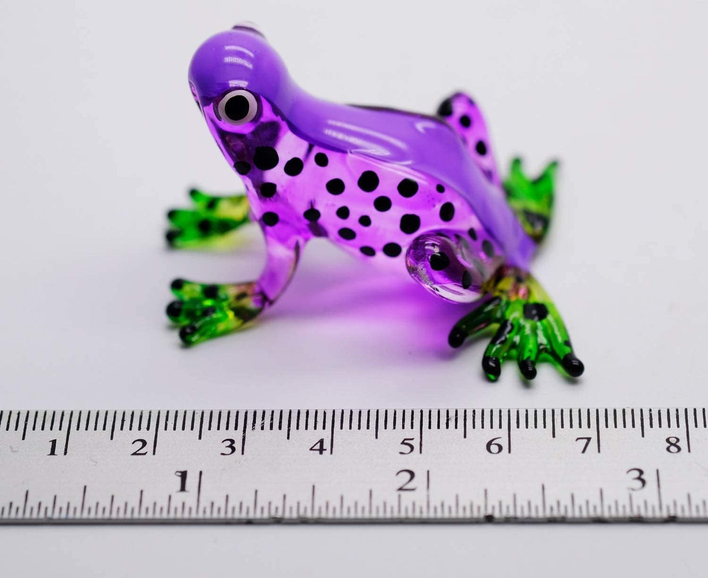 ChangThai Design Tiny 2¼" Purple Green Black Dotted Frog Figurine - Miniature Hand Blown Painted Glass Collectible