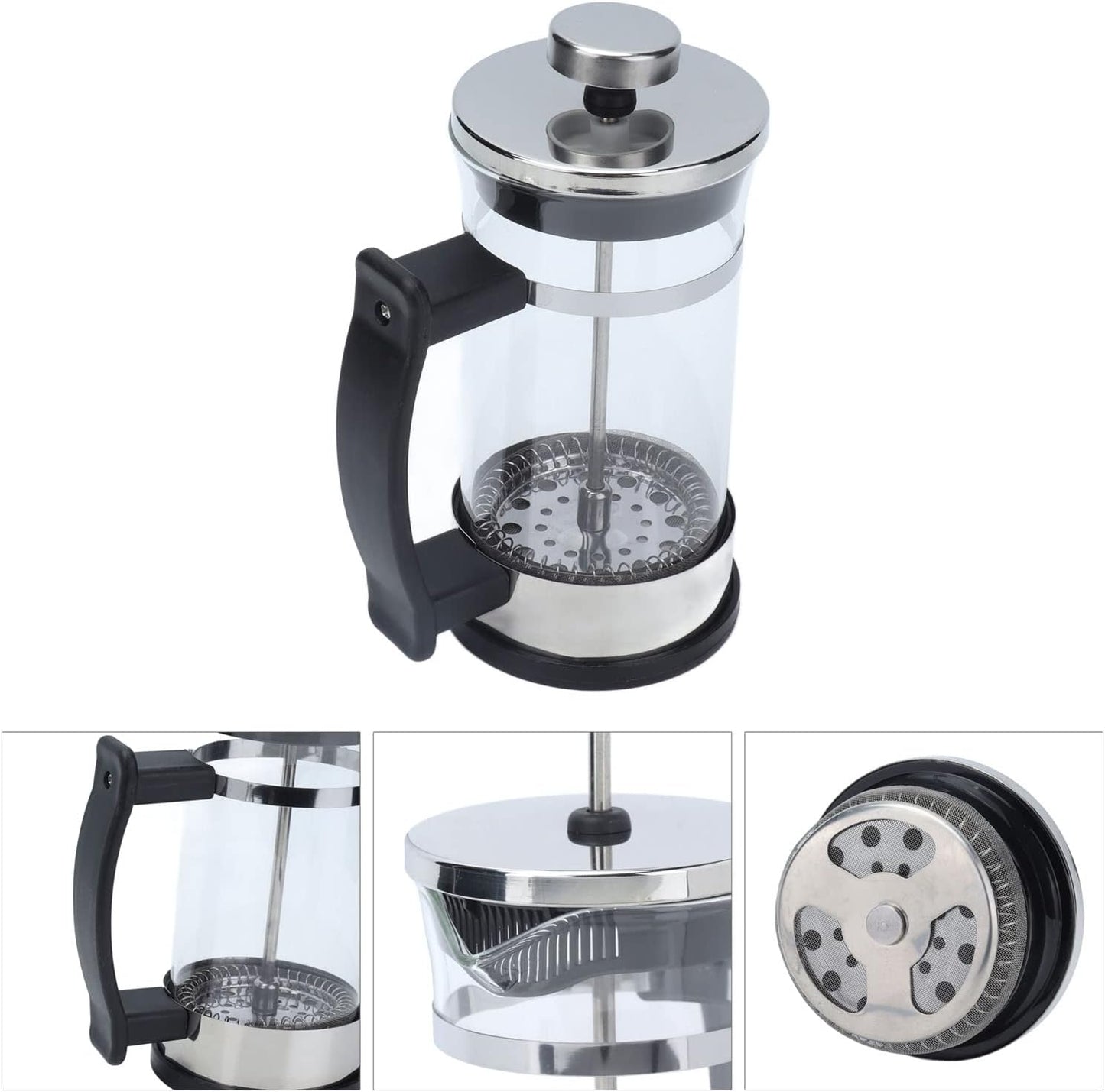 French Press Coffee Maker, 11.8oz Borosilicate Glass Carafe with Triple Filters for Espresso and Tea