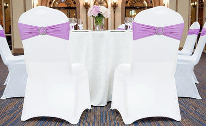 MDS Premium Spandex Chair Sashes - Stretchy Bow Covers with Buckle Slider | Pack of 50 - Light Purple