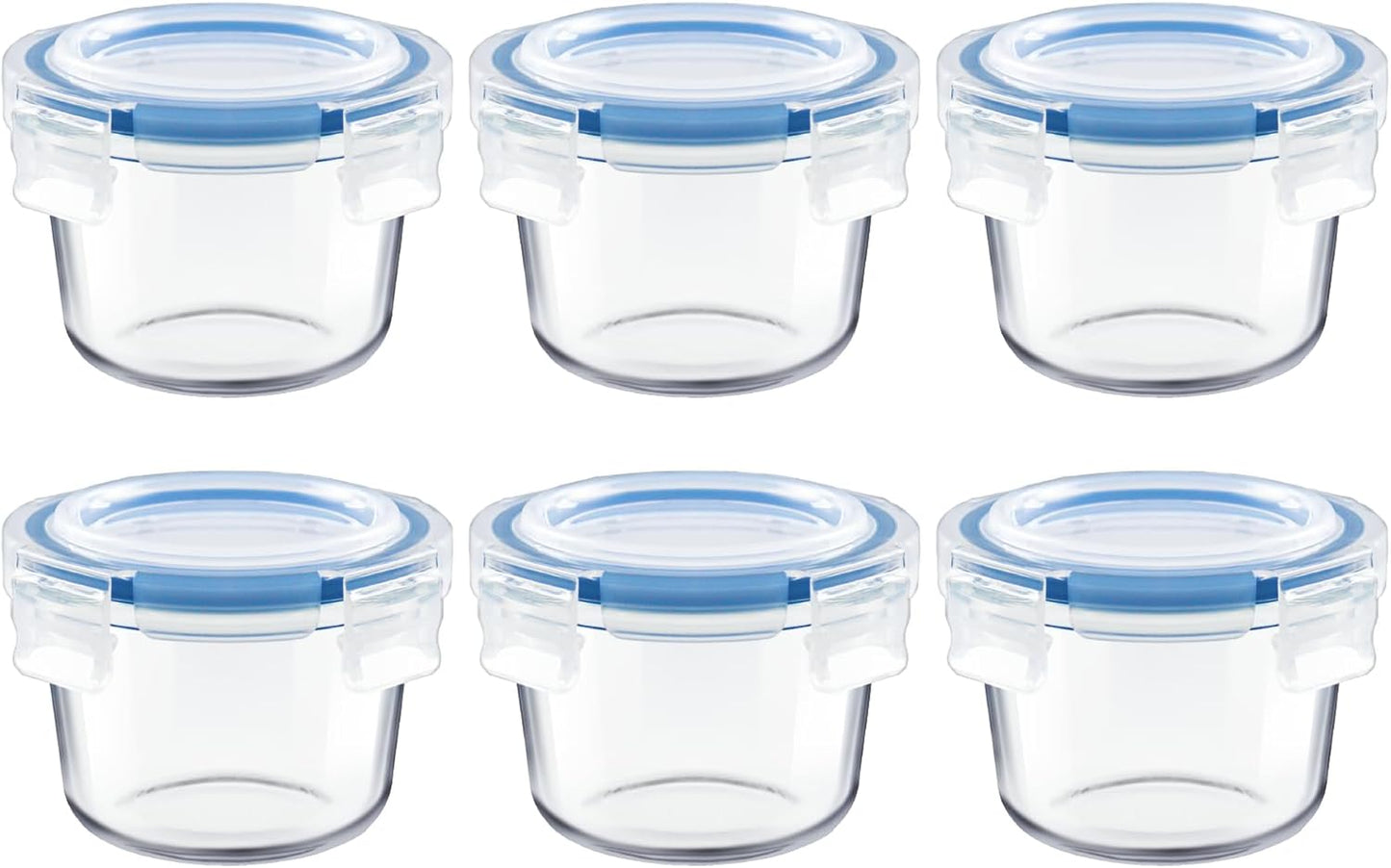Iyulania Set 6 7 oz of Small Glass Storage Containers, Food Containers with No-Spill Lids, Thick Glass Jars for Meal