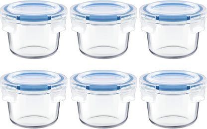 Iyulania Set 6 7 oz of Small Glass Storage Containers, Food Containers with No-Spill Lids, Thick Glass Jars for Meal