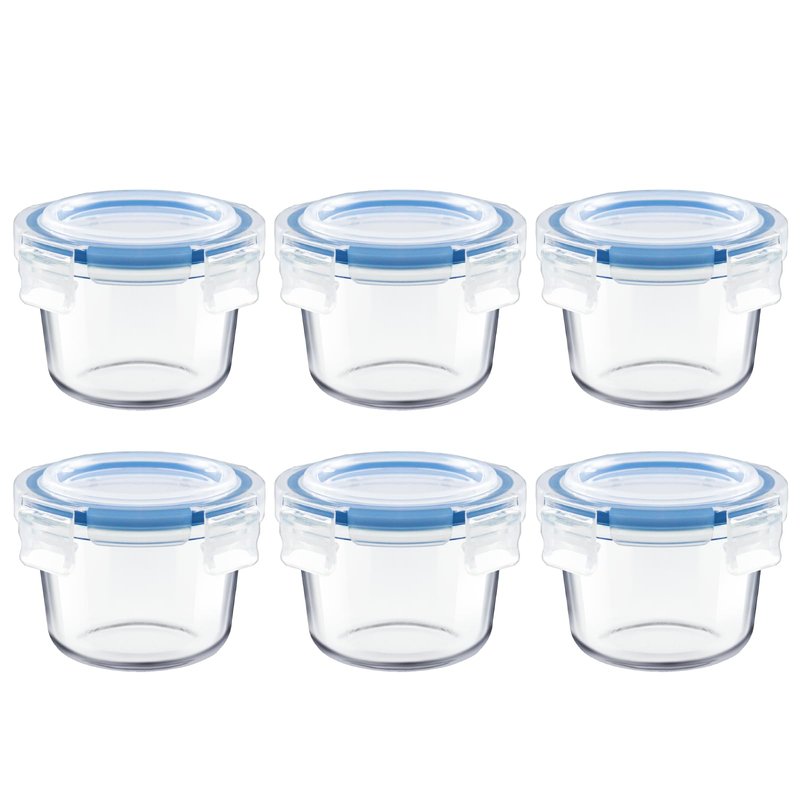 Iyulania Set of 6 Small Glass Storage Containers, 7 oz Food Containers with No-Spill Lids, Thick Glass Jars for Meal Prep, Baby’s Snacks, Leftovers and Sauces, Dishwasher & Microwave Safe