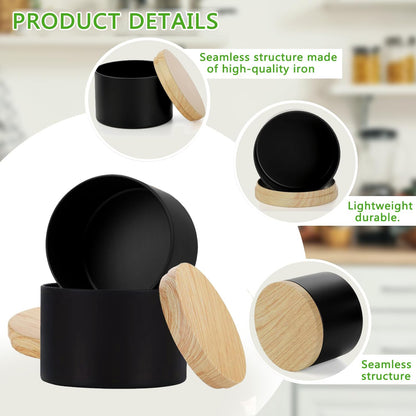 ABK 24PCS 4oz Black Candle Tins With Wood Grain Lids, Matte Jars for Candle Making, Empty Metal Container