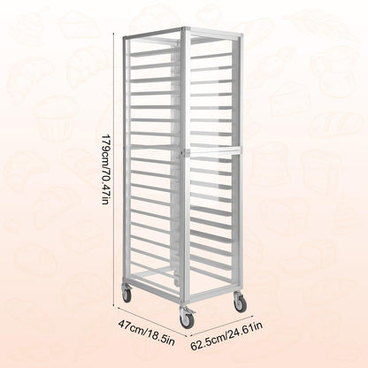 18 Tiers Aluminium Bun Pan Rack with Wheels NSF Commercial Bakery Racks for Kitchen Home Bread Baking Restaurant & Catering 18.5x24.6x70in
