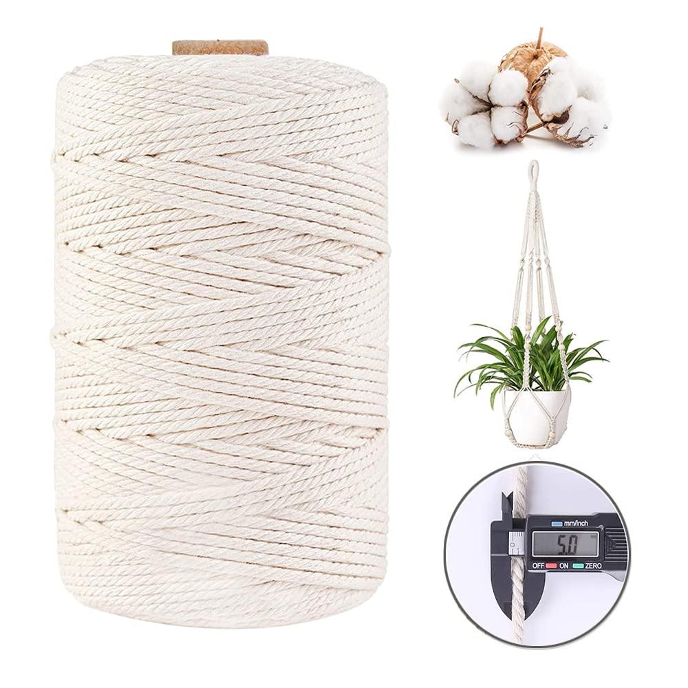 Macrame Cotton Cord, 4 Ply Twisted Macrame Yarn, Natural Cotton Cord Perfect Macrame Supplies for Macrame Plant Hangers DIY Crafts (Purple, 5mm*109Yards)