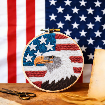 BEUNITONE 2Pcs Punch Needle Kit for Beginners, American Flag Starter Embroidery Kits with Frame & Instructions, Needle Felting Kit Poke Art for Adults DIY Craft for Coasters, Bags, Clothes Decor