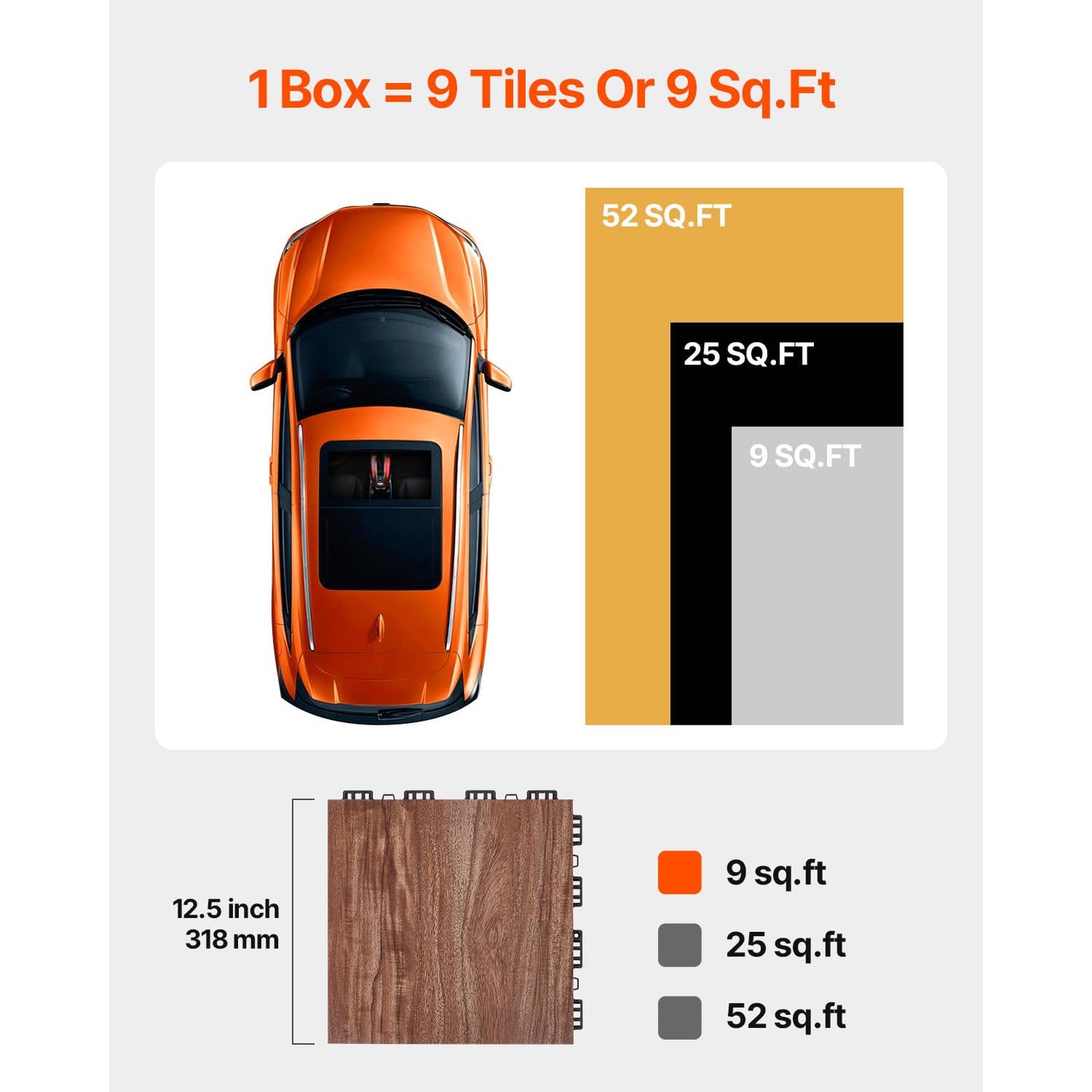 Happybuy Dance Floor Tiles, 12.4 x 12.4 in 52-Piece Interlocking, Portable Dance Flooring with Cushioned Base (Oak Wood Grain, 52 sq. ft/Box)