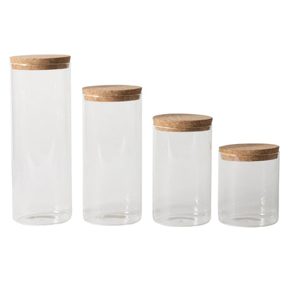 Sur La Table Kitchen Essentials Rue Lumiere 4-Piece Handmade Glass Canister Set with Airtight Cork Lids, Clear – 57 oz, 45 oz, 34 oz & 25 oz, Food Storage Jars, Dishwasher Safe, Pantry Organization