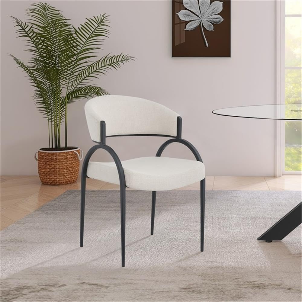 Meridian Furniture 931Beige-C Privet Collection Modern | Contemporary Dining Chair with Soft Beige Linen Textured Polyester Fabric, Matte Black Iron Frame, 20.5" W x 22.5" D x 31.5" H, Beige, Set of 2