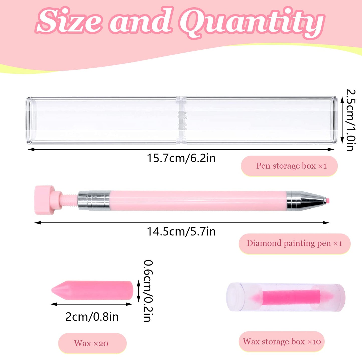 ZYNERY 21 Pcs Diamond Painting Pens Kit, 1 Pcs Refillable Wax Pen with 20 Pcs Wax, Rotating Glue Point Drill Pen for Nail Art, Diamond Art Accessories and Tools, Quickly Pick Up Beads Gems (Pink)
