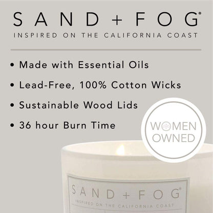 Sand + Fog Scented Candle -Tahitian Vanilla – Additional Scents and Sizes – 100% Cotton Lead-Free Wick - Luxury Air Freshening Jar Candles - Perfect Home Decor – 12oz