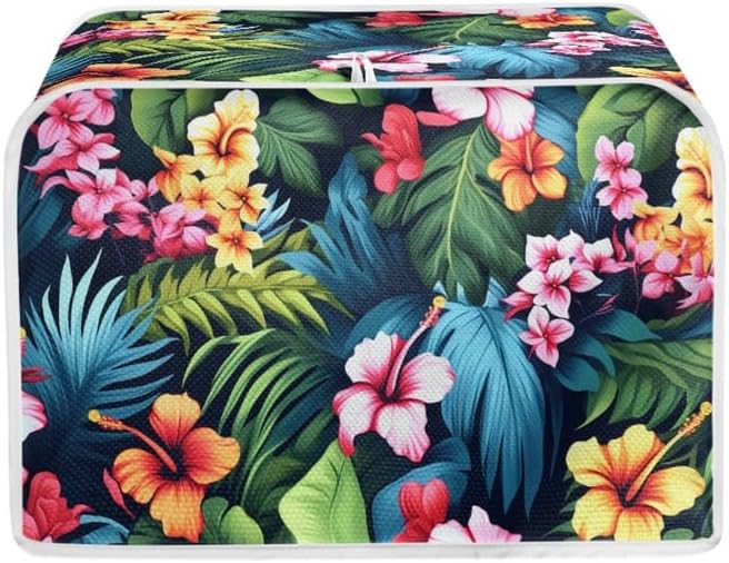 Tropical Floral Hibiscus 2 Slice Toaster Cover, Plus Size Dust Cover for Microwave Oven, Hawaii Island Style Flowers