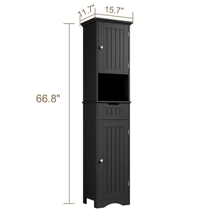 ChooChoo 67" Tall Bathroom Storage Cabinet, Narrow Bathroom Cabinet with 2 Doors and 1 Drawers, Freestanding Cupboard Floor Cabinet with Adjustable Shelves for Living Room, Kitchen, White