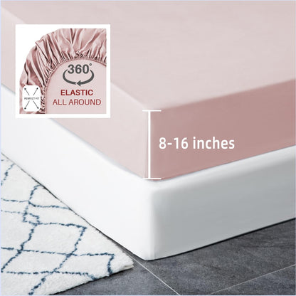 Mohap Twin Fitted Bottom Sheet, Deep Pocket, No Pilling, Double Brushed Microfiber, Pink