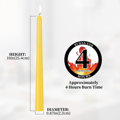 KONNI 0.87×10 Inch Yellow Taper Candles, Unscented and Smokeless Tall Candlesticks, 10 Pack Tapered Candles with Cotton Wicks, Long Burning, Ideal for Weddings, Dinner Parties, and Home Décor