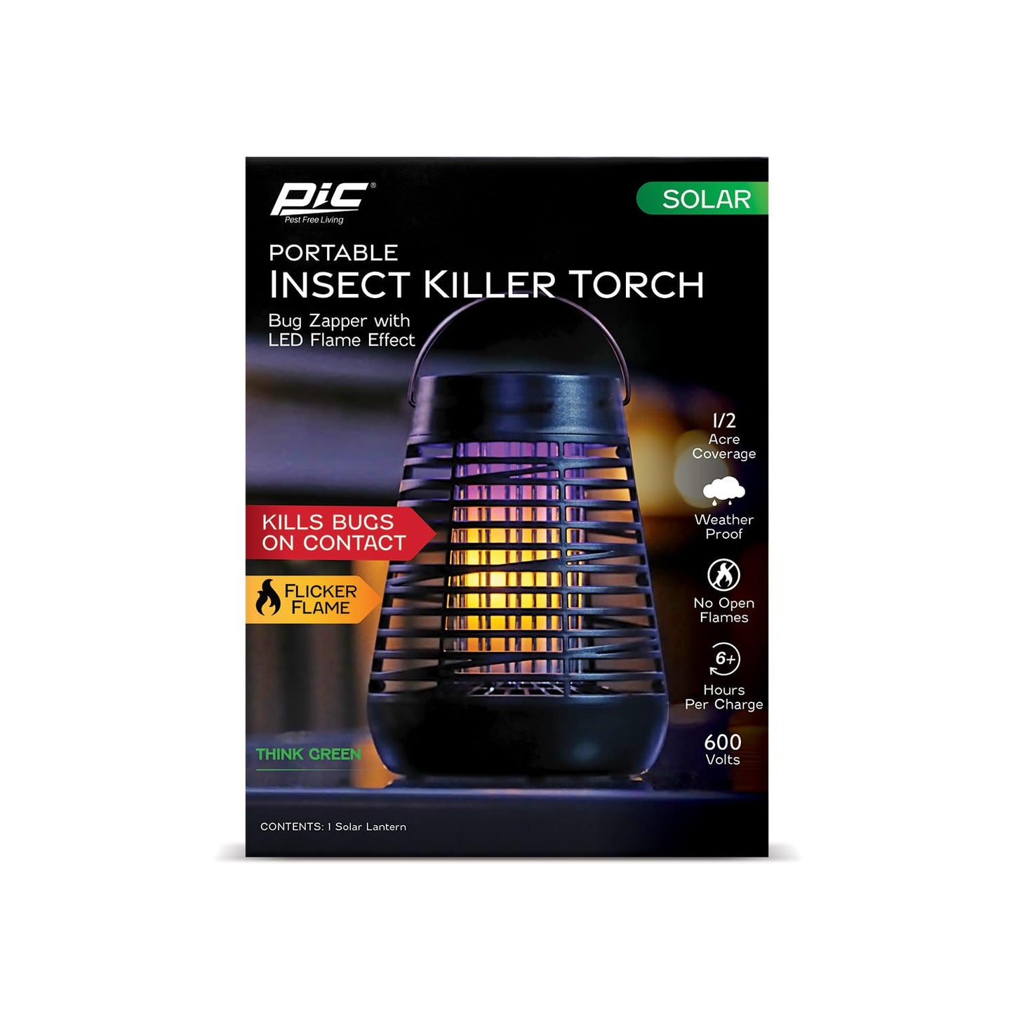 PIC Portable Solar Insect Killer Torch (FLPT), Bug Zapper and Flame Accent Light, Kills Bugs on Contact