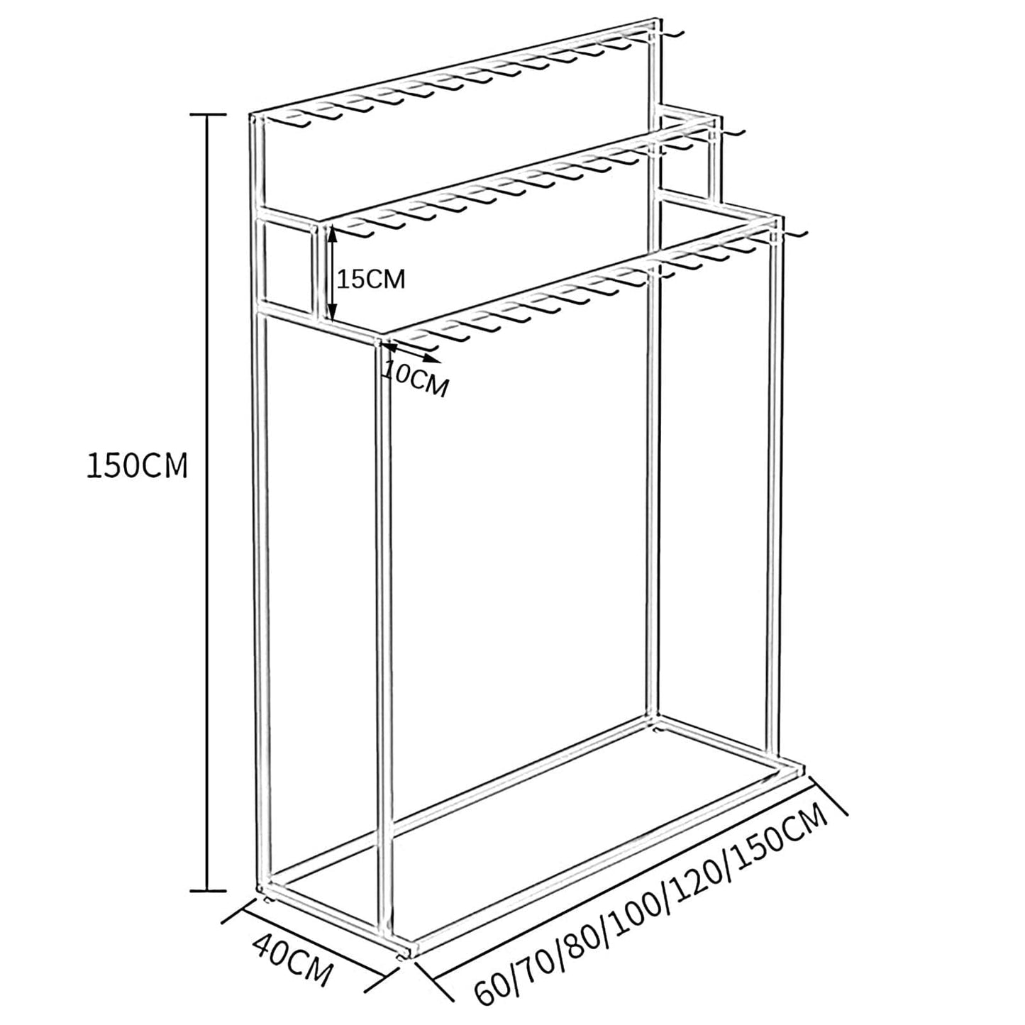 Mobile Rolling Clothes Rack with Wheels - Adjustable Commercial Hanger for Retail Boutique & Home Storage - Black 150x40x150cm - Portable Clothing Display Stand
