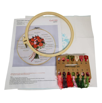 3 Sets Embroidery Starter Kit with Pattern and Instructions,Cross Stitch Beginner Kits with Frame,3 Plastic Embroidery Hoops,3 Embroidery Clothes and Color Threads (3 X Flower Pattern)