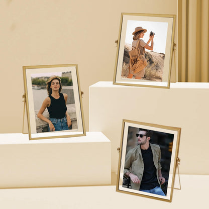 Hyuetrsa 3 Pcs Gold Floating Picture Frame, Tabletop Shelf Photo Frame, 7 x 9 '' Vertical Glass Frames for Multi Size Photos Including 4×4,4×6,5×7,for Christmas Wedding New Year