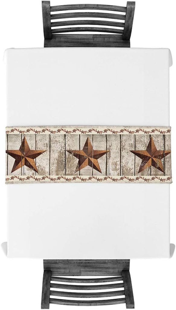 Burlap Table Runner, 70 Inches Long, Western Texas Star Rustic Wood Pattern for Wedding Party Decor