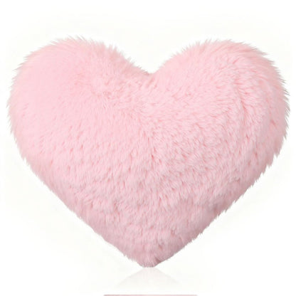 AceOrbit Valentine's Day Heart Mini Pillow 13"x10" Cute Faux Rabbit Fur Decorative Mini Throw Pillow for Bed Couch Cushion Women Valentine's Day Home Decor(Pink)