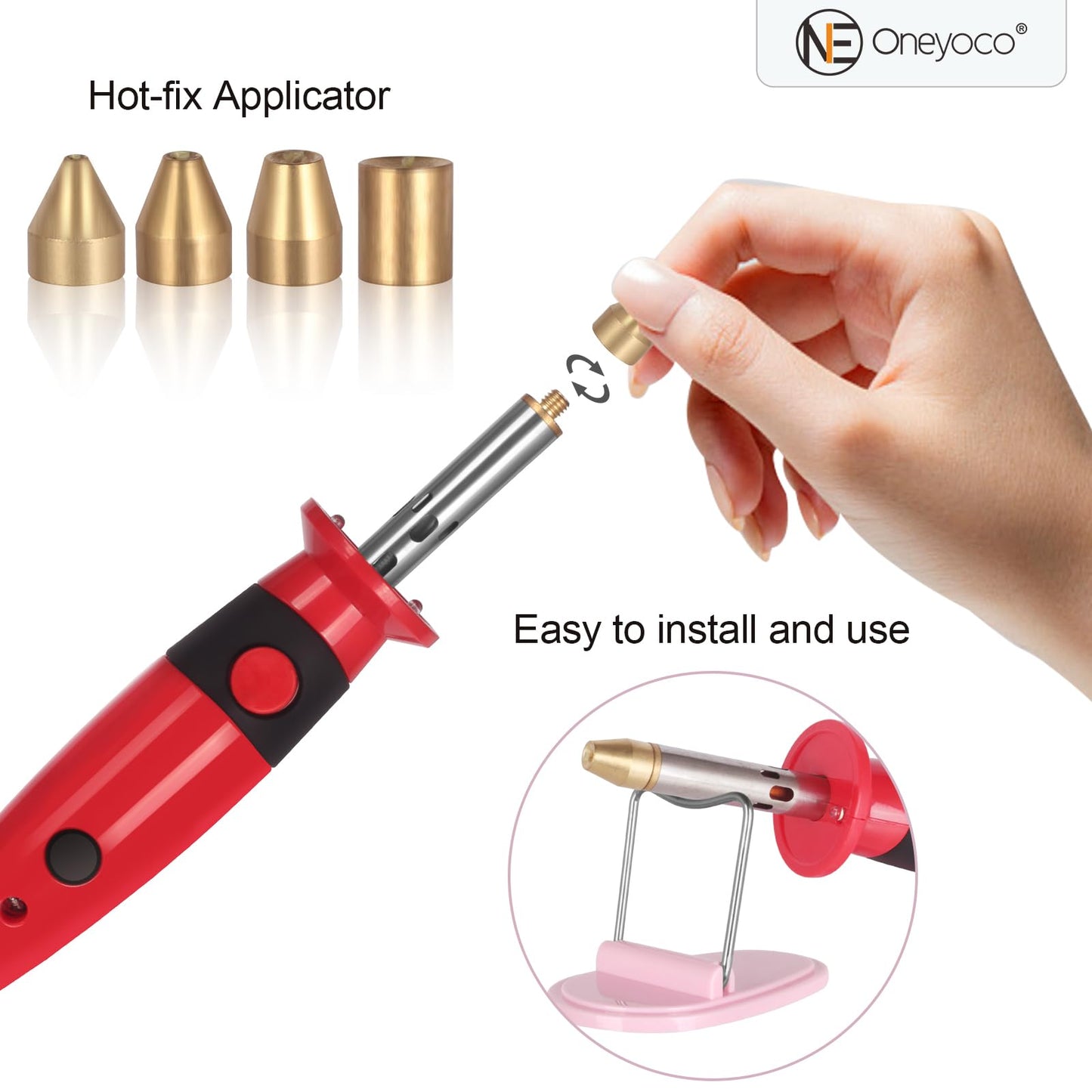 Oneyoco Hotfix Rhinestone Setter, Hotfix Applicator Tool Bedazzler Kit with Rhinestones, Kit, Hot Fixed Wand for Clothes Clothing Fabric Crafts, 3 Boxes Crystal, Clear, 3 Gems Sizes, Tips