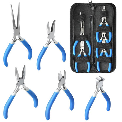 LIFEGOO 5 Pieces Mini Pliers Set – Durable Precision Tool Kit for Crafts, Jewelry & DIY, Includes Long Needle Nose, Bent Nose, Diagonal, End Cutting, Nipper (Blue)