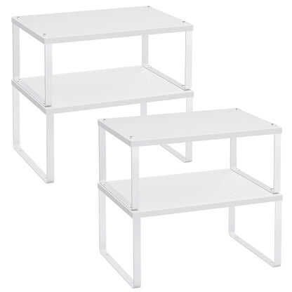 SONGMICS Spice Racks, Set of 2 Metal Cabinet Shelf Organizers, Countertop Organizers, Shelf Risers, Stackable, Expandable, Silver UKCS01SV